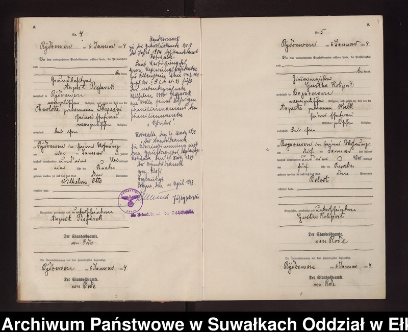 image.from.unit.number "Geburts-Neben-Register des Preussischen Standes-Amtes Rydzewen Kreis Lötzen"