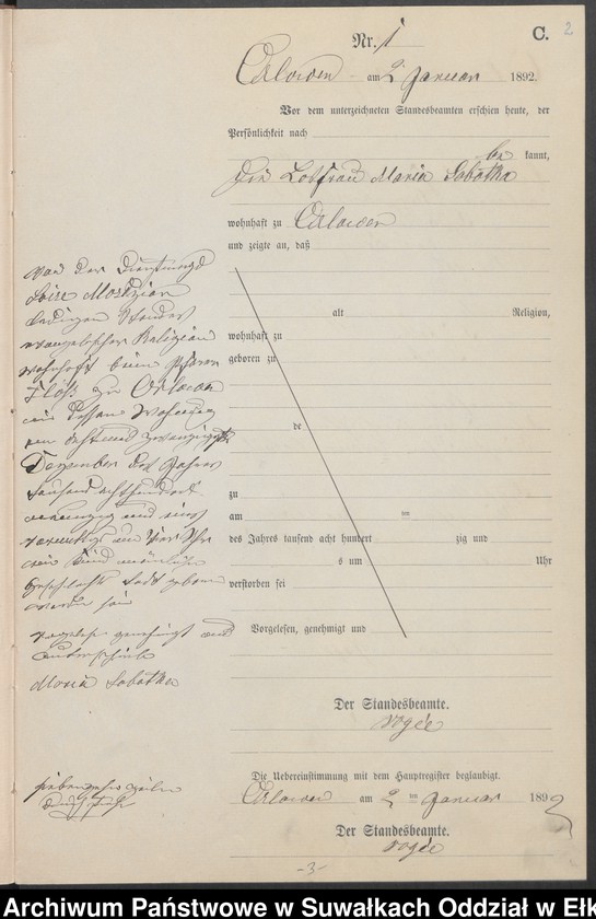 image.from.unit.number "Sterbe-Neben-Register des Preussischen Standes-Amtes Orlowen Kreis Loetzen für das Jahr 1892"