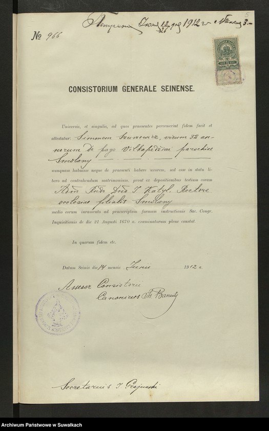 image.from.unit.number "Dokumenty Smolânskago Rimsko-Katoličeskago Filὶala c" 1912 goda."