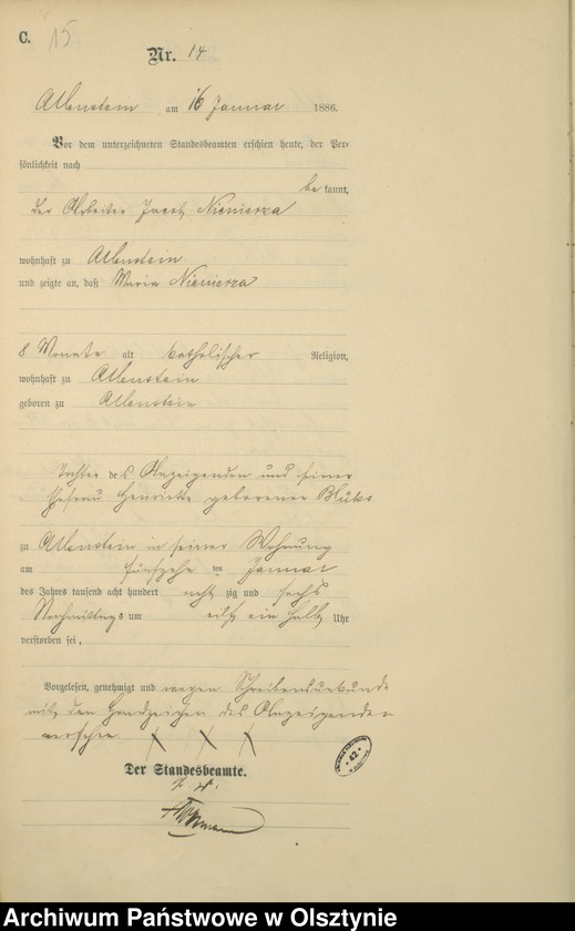 image.from.unit.number "Sterbe-Haupt-Register Tom I, Nr 1 - 254"