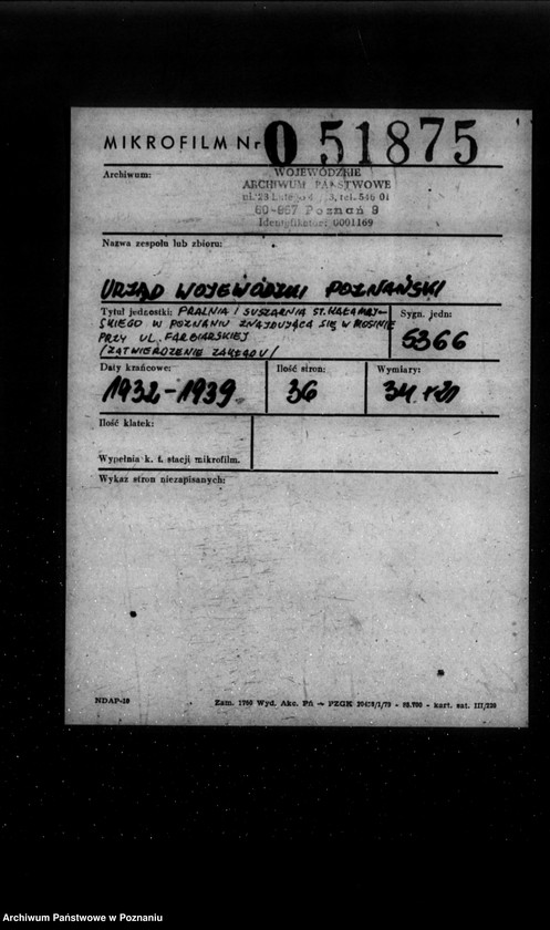 Obraz 2 z jednostki "Pralnia i suszarnia St. Kałamajskiego w Poznaniu znajdująca się w Mosinie przy ul. Farbiarskiej /zatwierdzenie zakładu/"