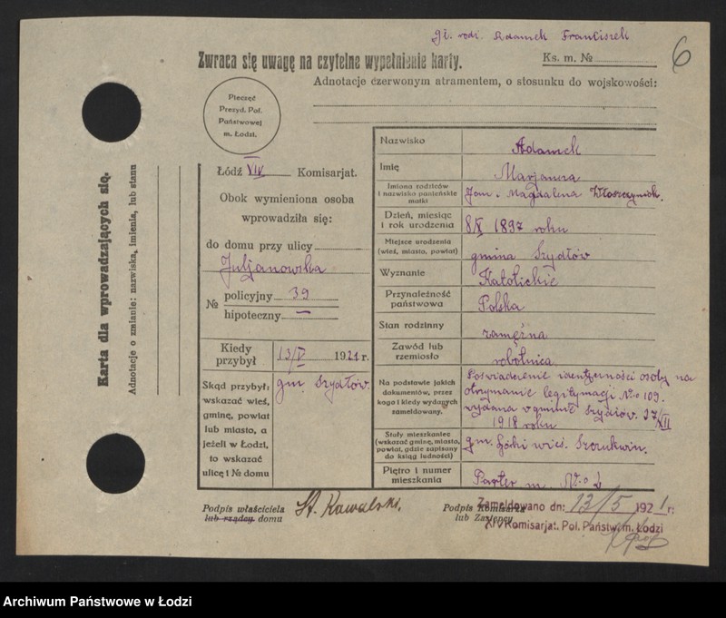 Obraz 8 z jednostki "[Spis ludności Łodzi] Adamek - Adaś"