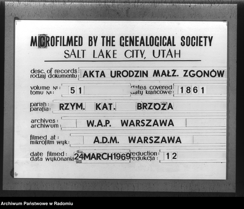 Obraz 1 z jednostki "[Akta stanu cywilnego wyznania rzymsko-katolickiego parafii Brzóza 1861]"