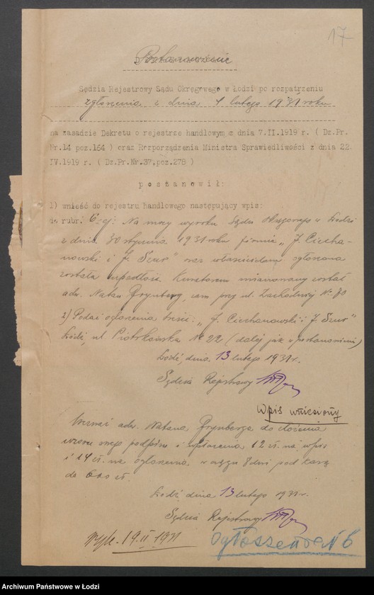 Obraz 19 z jednostki "J. Ciechanowski i J.Szura- handel towarami włókienniczymi"