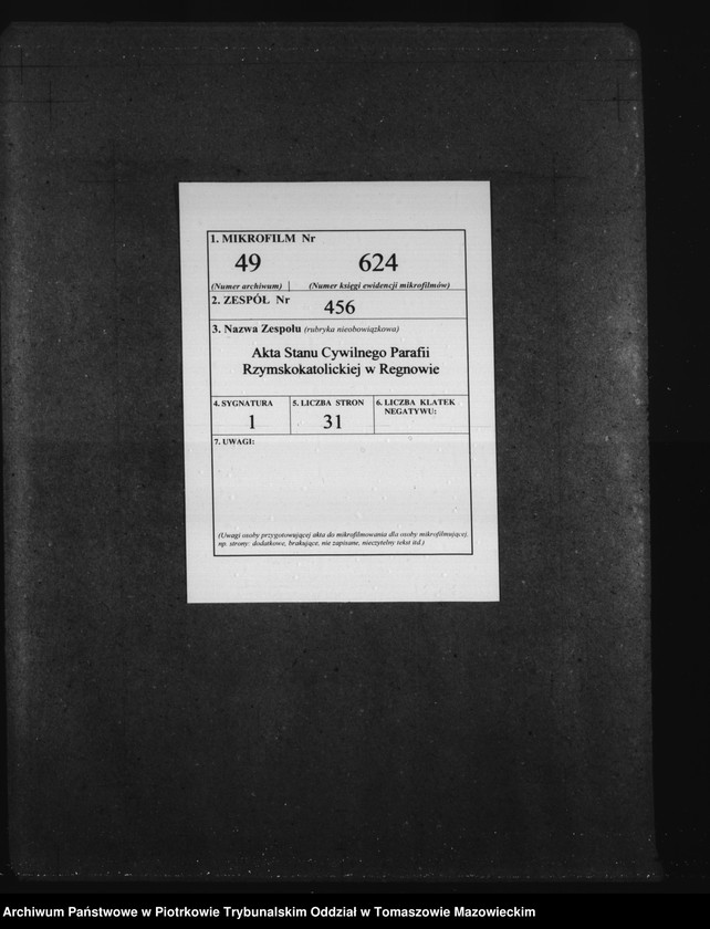 image.from.unit.number "Akta Cywilne Parafij Regnowskiey na 1826"