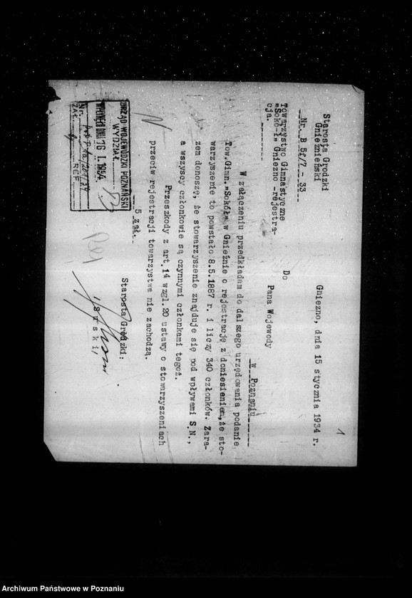 Obraz 5 z jednostki "/Towarzystwo Gimnastyczne Sokół w Gnieźnie - rejestracja/"