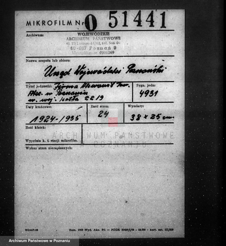 Obraz 2 z jednostki "Firma "Akwawit" Towarzystwo Akcyjne W Poznaniu nr woj. 2219"