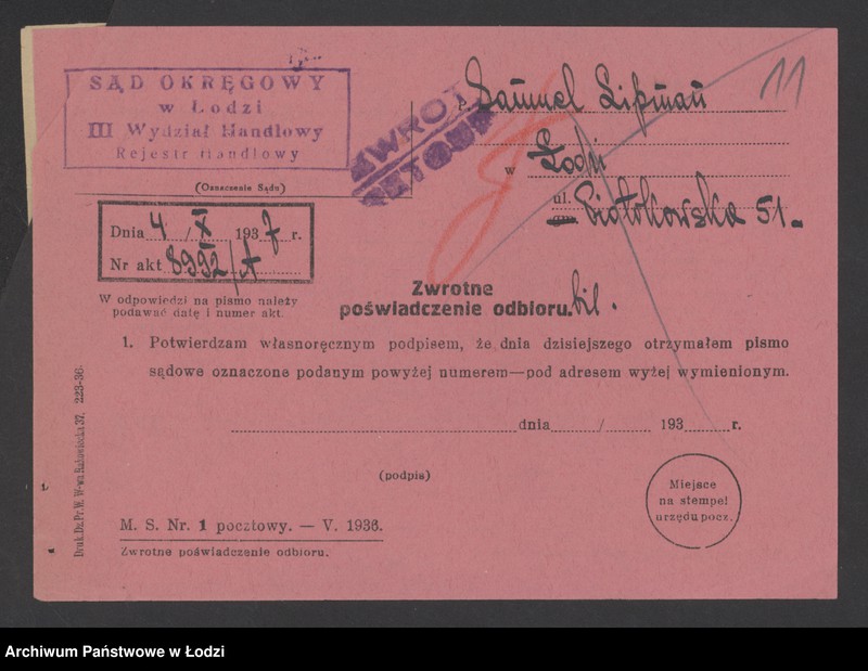 Obraz 13 z jednostki "Samuel Lipman – sprzedaż towarów włókieniczych"