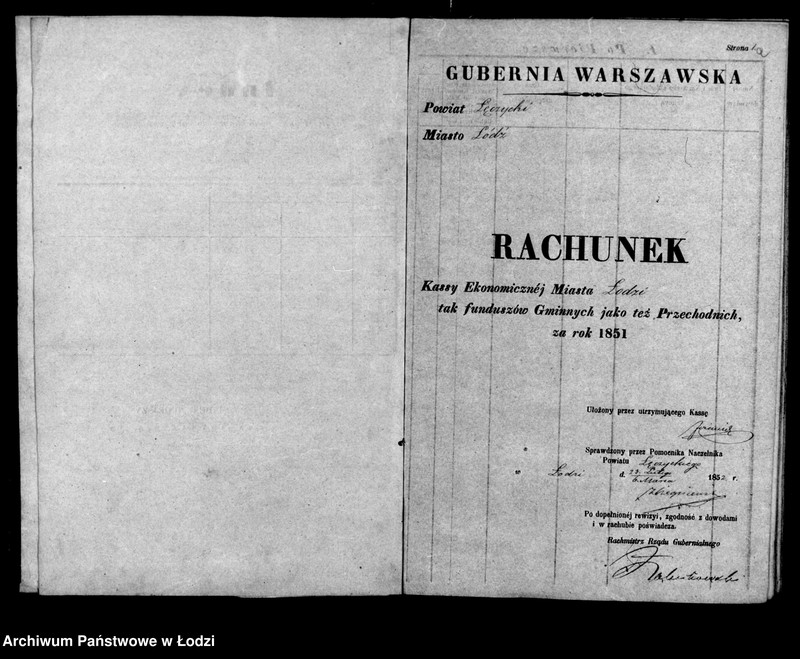 Obraz 6 z jednostki "Rachunek kasy ekonomicznej m. Łodzi na rok 1851"