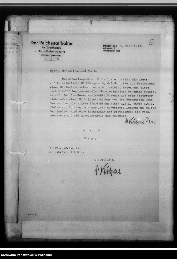 Obraz 9 z jednostki "[Korespondencja w sprawach organizacyjnych], Kreissippenamt Konin"