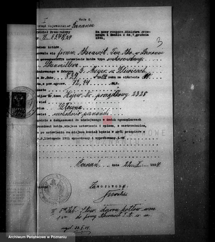 Obraz 7 z jednostki ""Akwawit" Spółka Akcyjna W Poznaniu fabryka chemiczna nr woj. 2328 nr kotła 832"