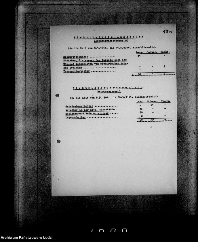 Obraz 19 z jednostki "Aufstellung der L-S-N-Arbeiter im Litzmannstadt-Getto für die Zeit vom 24.IV-21.V.1944"