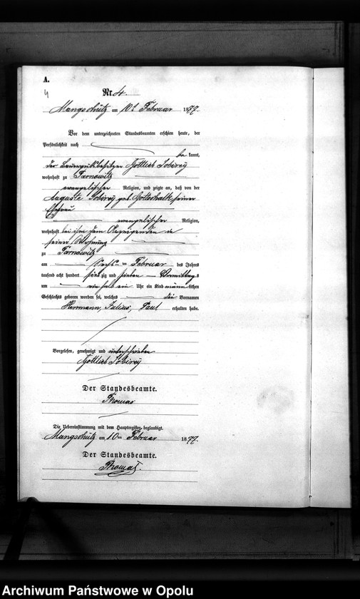 image.from.unit.number "Geburts-Neben-Register des Standesamts Mangschütz Kr.[eis] Brieg pro 1877"