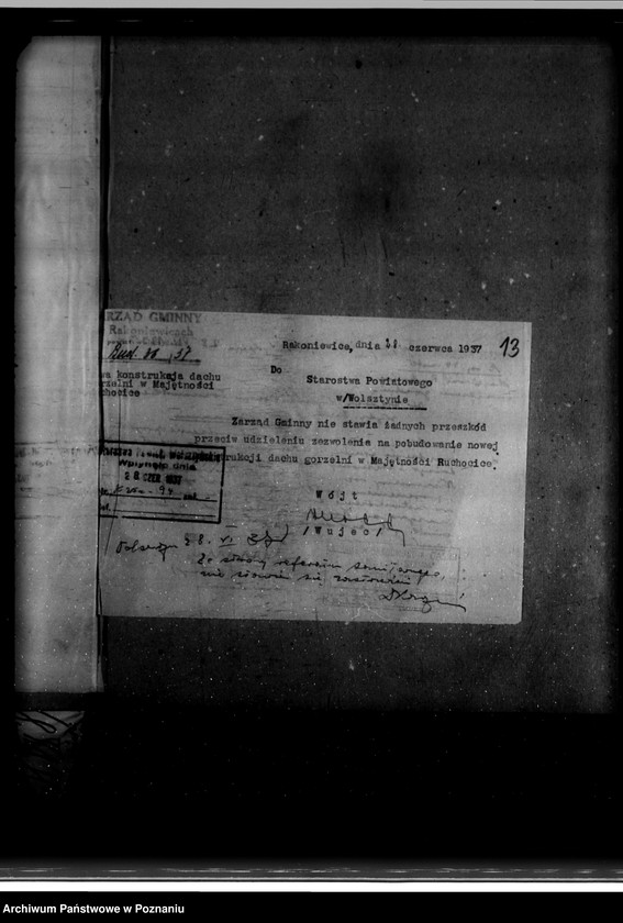 Obraz 17 z jednostki "Zatwierdzenie zakładu przemysłowego /odbudowa dachu gorzelni/ F. Plucińskiego w Ruchocicach powiat wolsztyński"