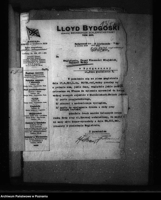 Obraz 10 z jednostki "/Uprawnienia wodne firmy Lloyd Bydgoski, Spółka Akcyjna Bydgoszcz ul. Grodzka 28/29/"