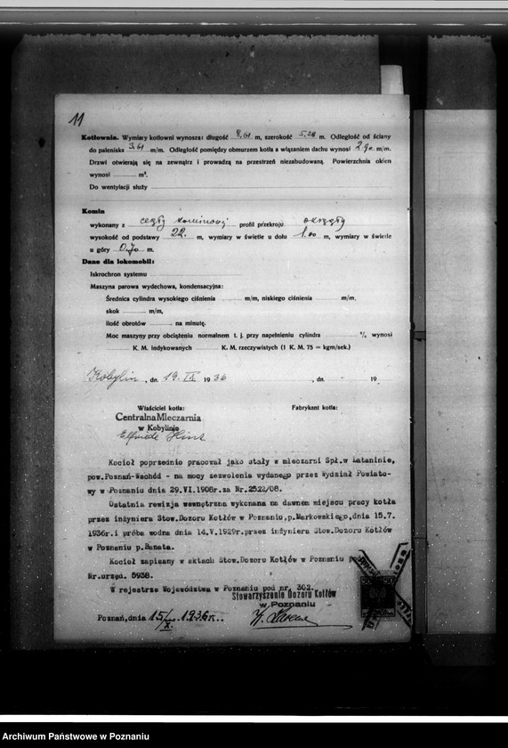 Obraz 15 z jednostki "Mleczarnia w Kobylinie własność E. Hinz nr woj. kotła 302"