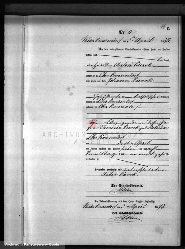 Obraz 15 z jednostki "Sterbe-Neben-Register Standesamts Kunzendorf pro 1878"