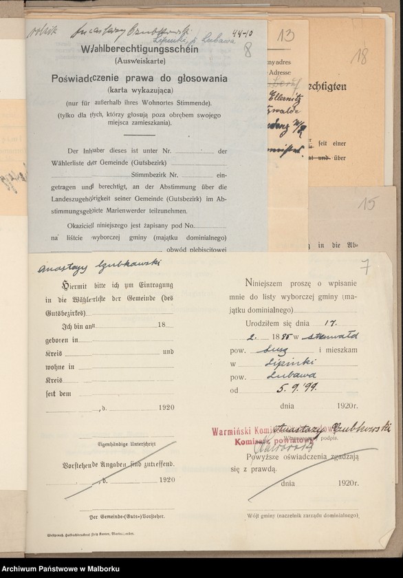 image.from.unit.number "Volksabstimmungsausschuss in Stangenwalde, Kreis Rosenberg Einsprüche [Wydział Plebiscytowy w Słupnicy, obwód suski Reklamacje]"
