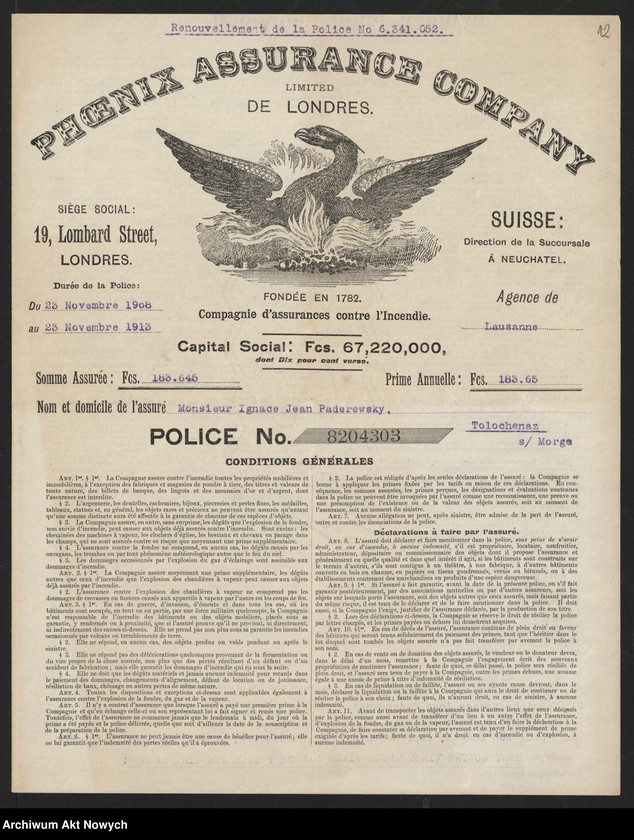 image.from.unit.number "Europejskie towarzystwa ubezpieczeniowe. Polisy, przekazy, zestawienia, korespondencja"