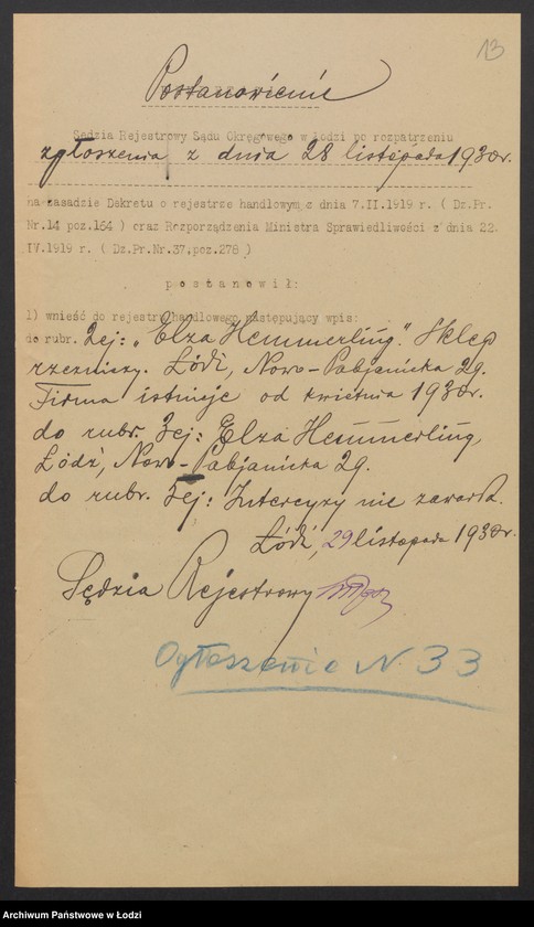 Obraz 15 z jednostki "Elza Hemmerling – sklep rzeźniczy"