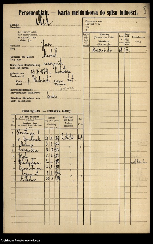 Obraz 10 z jednostki "[Spis ludności Łodzi] Olek-Olszenko"