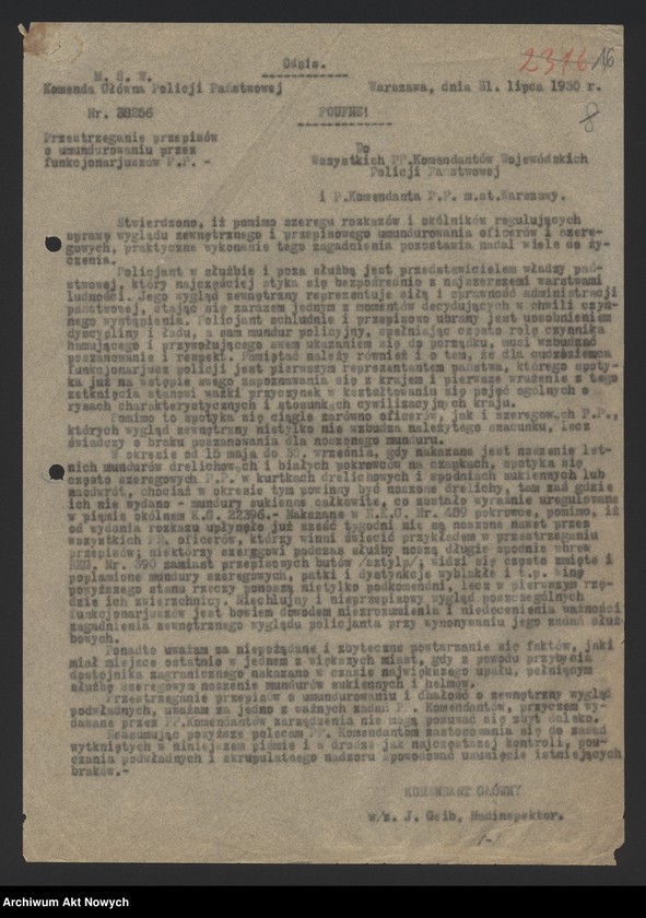 image.from.unit.number "Sprawy personalne funkcjonariuszy Policji Państwowej i Rezerwy Policyjnej. Korespondencja."