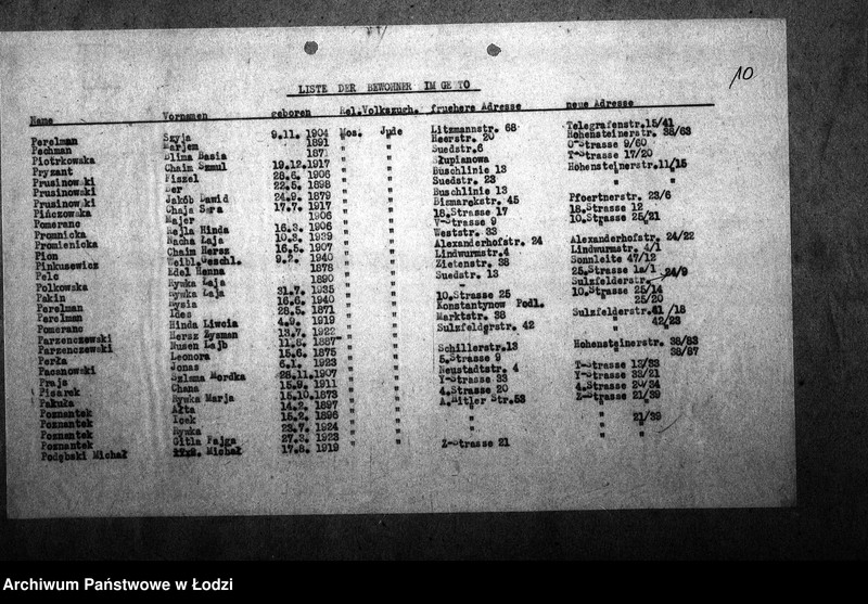 Obraz 14 z jednostki "[Alfabetyczny spis mieszkańców getta. Litera P]"