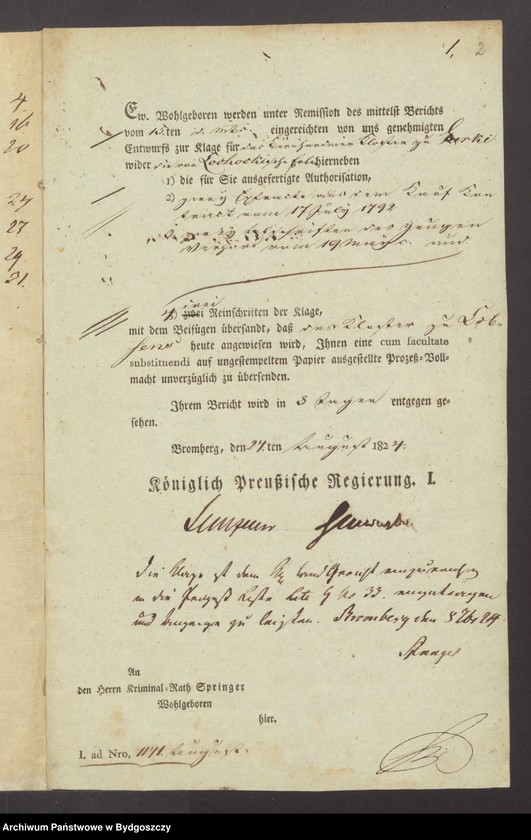 Obraz z jednostki "Acta manualia des Regierungs Fiscalats zu Bromberg in Sachen des Klosters zu Gorki wider die Ignaz von Lachockischen Erben und Liquidations-Masse wegen Sicherstellung einer Composition"