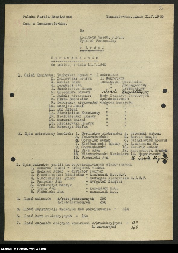 Obraz 3 z jednostki "Ankiety sprawozdawcze instruktora Komitetu Miejskiego Tomaszów Mazowiecki [z załącznikami]"