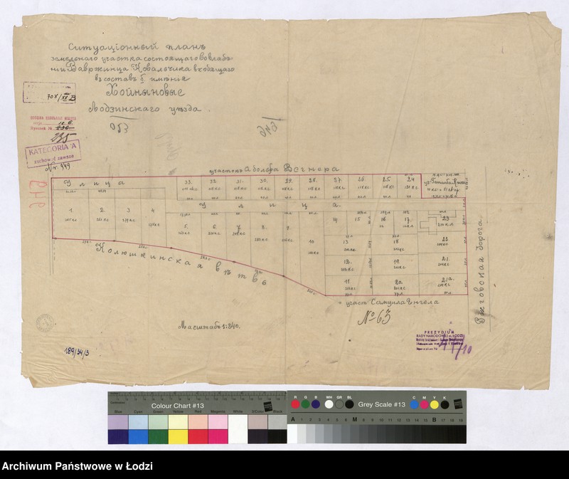 Obraz 1 z jednostki "Ситуацiонный планъ земельнаго участка состоящаго во владѣнiи Ваврженца Ковальчика входящаго въ составъ бывшаго имѣнiя Хойны новые Лодзинскаго уѣзда"