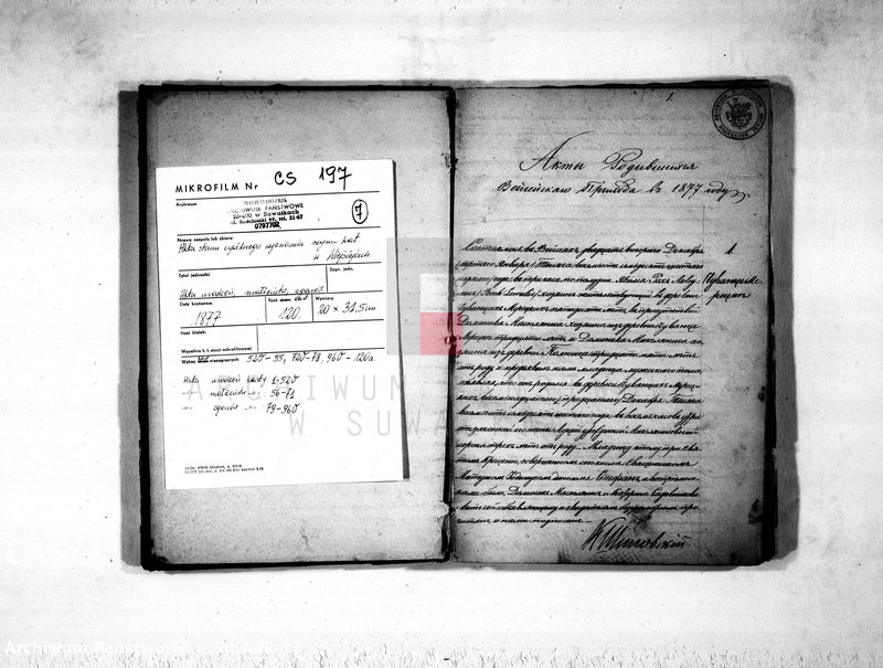 image.from.unit.number "Duplikat aktov rodivšichsja, umeršich i brakosočetavšichsja vejsejskogo rimsko-katoličeskogo prichoda na 1877 god"