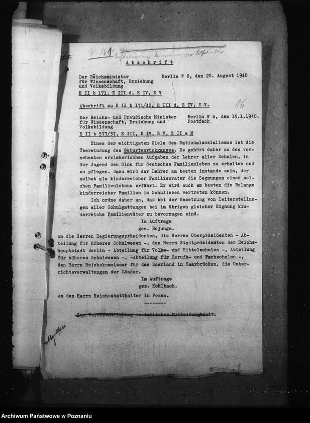 Obraz 20 z jednostki "Aufnahme der Schüler in die Oberschulen. Einsatz der Schüler in die Wehrmacht. Kinderlandverschicken. Auslese der Schülern."