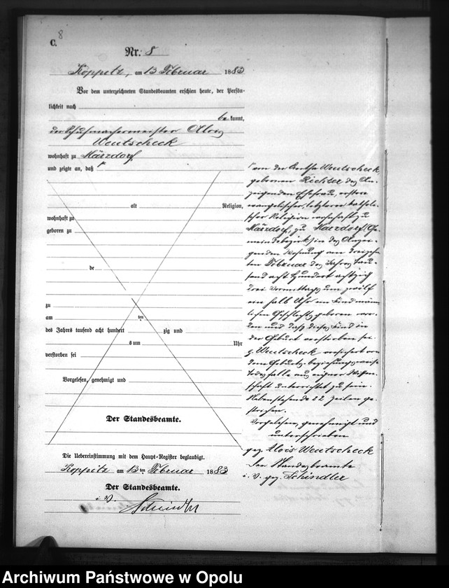 Obraz 11 z jednostki "Sterbe-Neben-Register Standesamts Koppitz pro 1883"