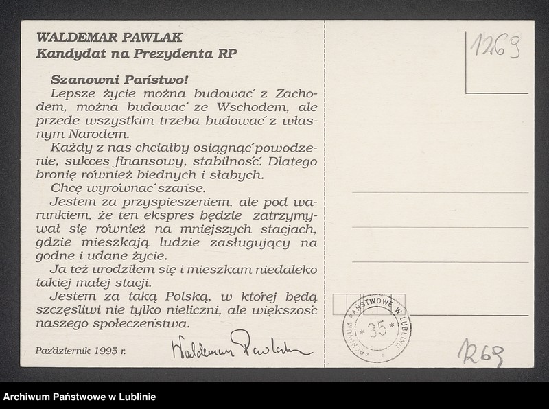 Obraz 12 z kolekcji "Wybory prezydenckie w 1995 r. - materiały wyborcze111"