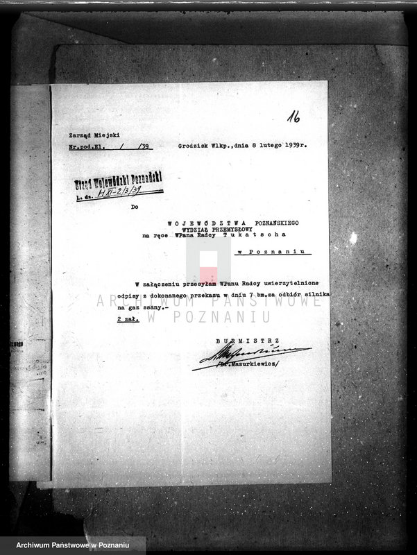 Obraz 18 z jednostki "Pozwolenie policyjno-techniczne na budowę zespołu ssąco-gaz. 125 KM z prądnicą prądu stał. 2 x 115 wolt w elektrowni miejskiej Grodzisk Wlkp., pow. nowotomyski"