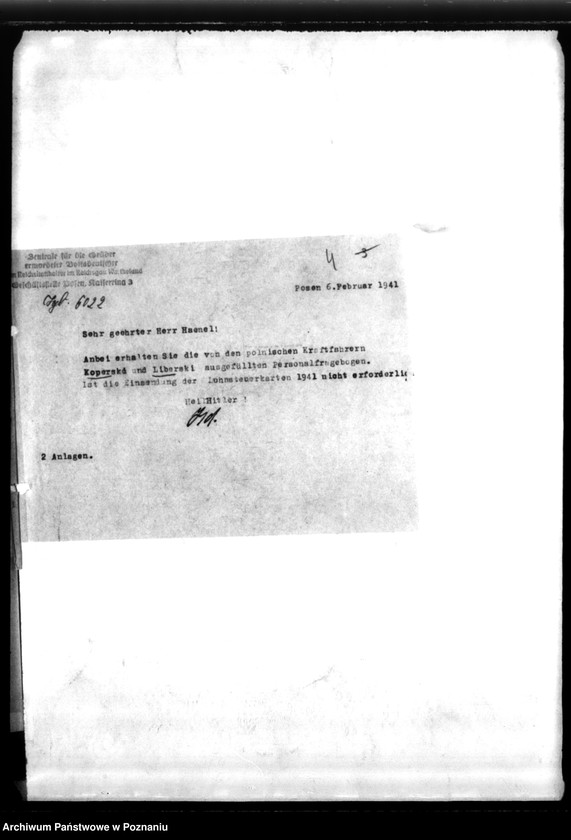 Obraz 8 z jednostki "Schriftwechsel mit der Reichsstalshalterei betr. die Gefolgschaftsmitglieder der Gräberzentrale"