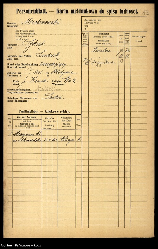 Obraz 15 z jednostki "[Spis ludności Łodzi] Michlicka - Mielczan"