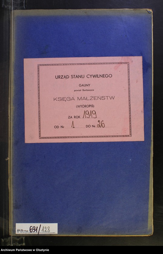 image.from.unit.number "Heirats-Neben-Register Nr 1 - 26 [ Księga małżeństw - wtóropis ]"