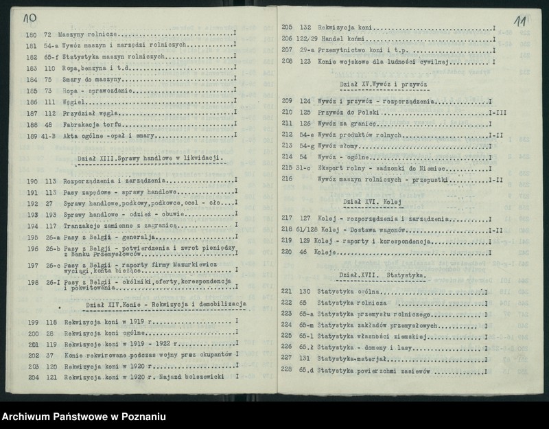 Obraz 9 z jednostki "Wykaz zdawczo-odbiorczy akt Departamentu Rolnictwa i Dóbr Państwowych byłego Ministerstwa byłej Dzielnicy Pruskiej przekazanych przez Ministerstwo Rolnictwa i R.R. do Archiwum Państwowego w Poznaniu. Tomów 878"