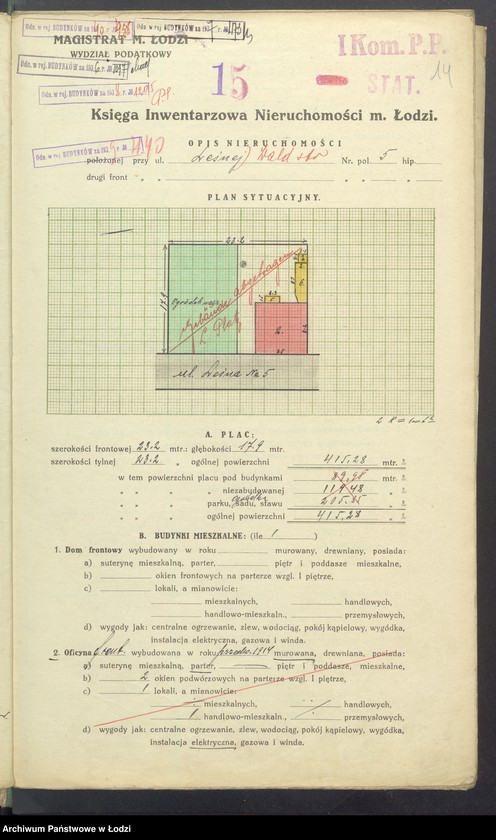 Obraz 16 z jednostki "Księga inwentarzowa nieruchomości m. Łodzi ul. Leśna"