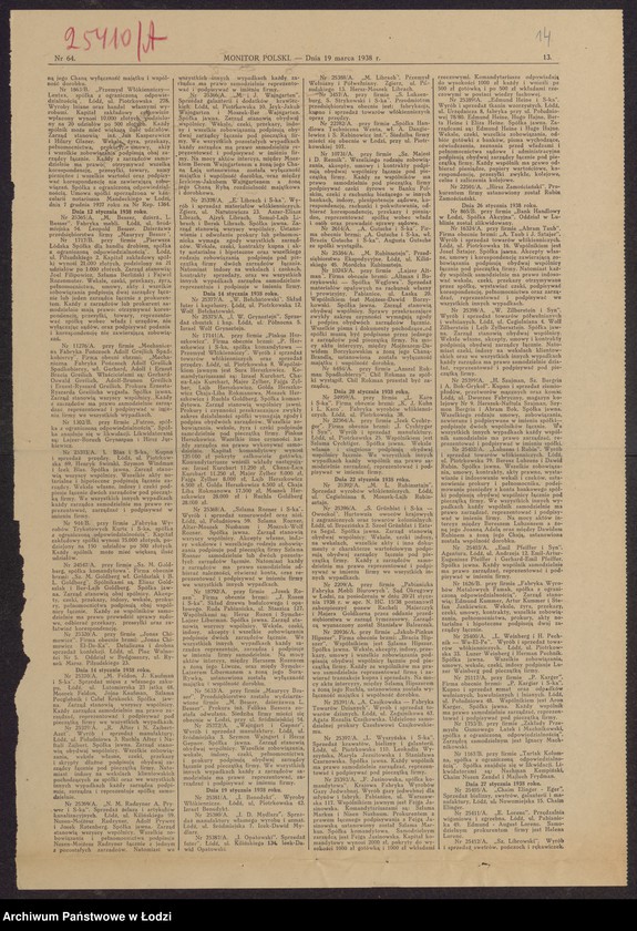 Obraz 16 z jednostki "Textyl Zelowski- Szoel Hersz Fryzer, Fiszel Liberman, Icek Lajzer Liberman, Chaim Fryzer- wyrób i sprzedaż towarów włókienniczych"