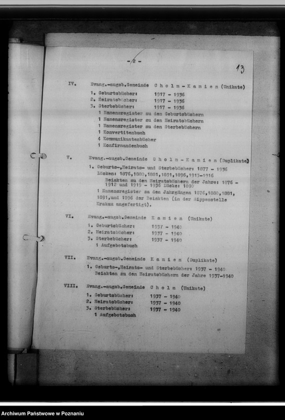 Obraz 17 z jednostki "Verzeichnis der, in der Sippenstelle der Regierungs des Generalgouvernements aufbewahrten Personenstandsbücher [wykaz, korespondencja]"