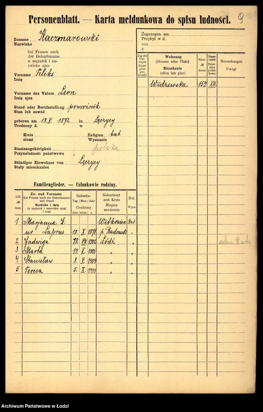 Obraz 11 z jednostki "[Spis ludności Łodzi] Katschmarowska - Kaczyński"
