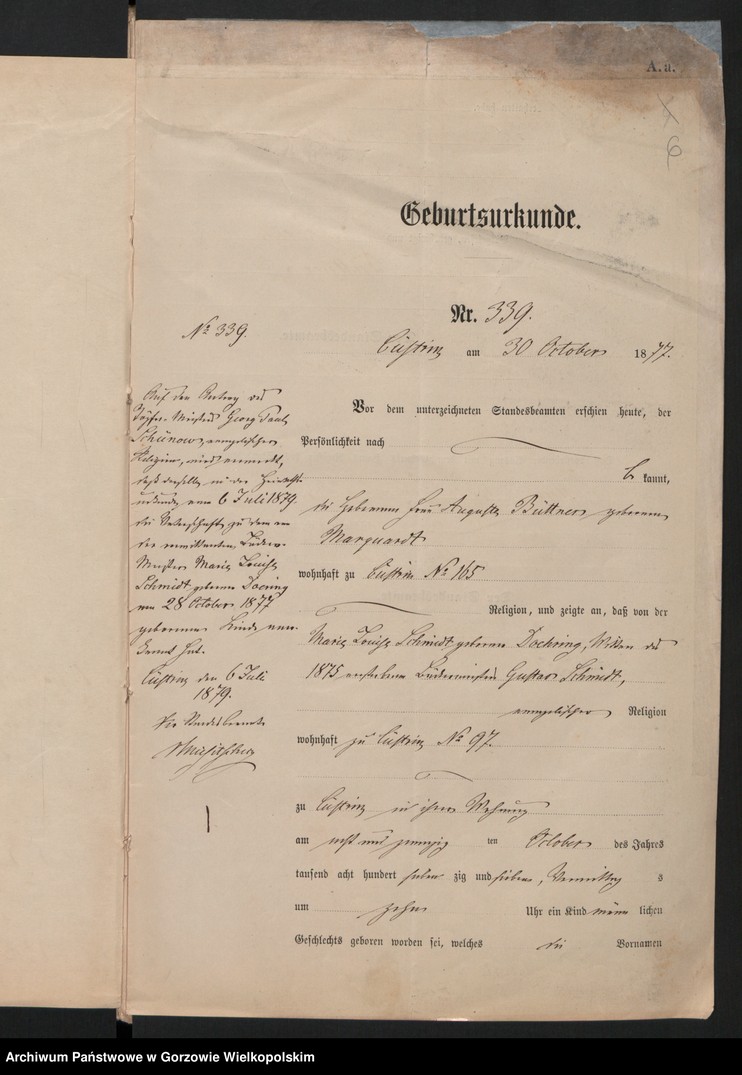 image.from.unit.number "Nebenregister des Standesamts zu Küstrin"