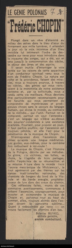 image.from.unit.number "Buyko Bolesław; Załączniki: a) strona tytułowa, ustęp i spis rozdziałów książki B. Buyko; Quelques ephemerides"... Pour sauver la Pologne 1939; b) wycinki prasowe; L.1"