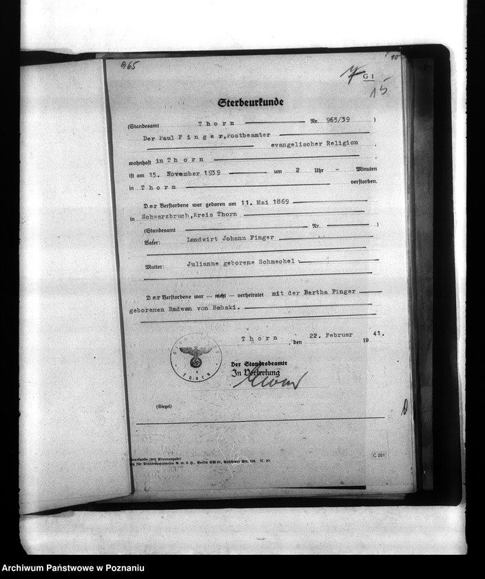 Obraz 19 z jednostki "Wykaz miejscowych Niemców, którzy zginęli w 1939 roku (pow) Thorn (Toruń)"