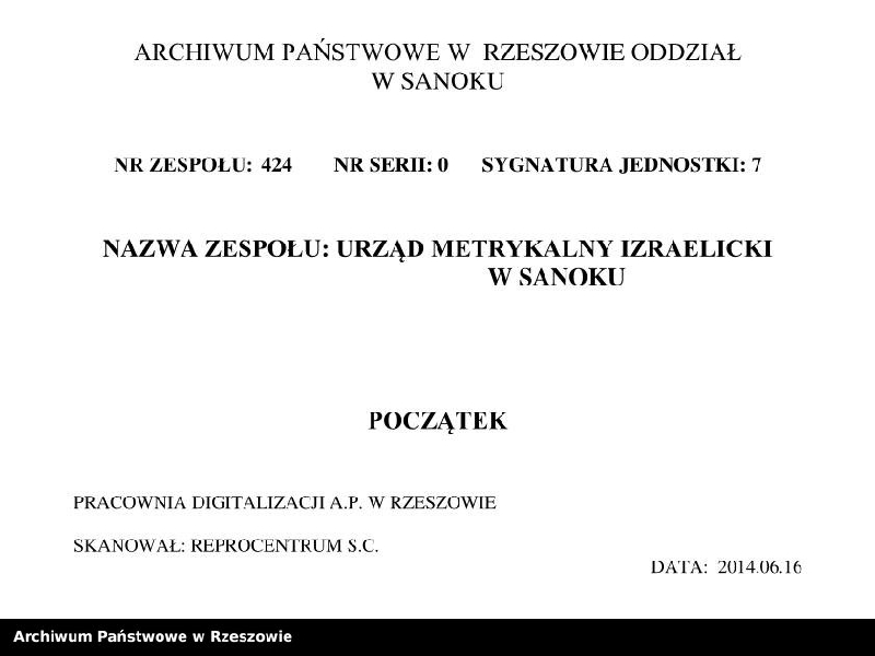 image.from.unit.number "Księga urodzeń dla miejscowości Sanok"