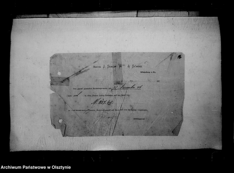 image.from.unit.number "/Akten betr. Geldgeschäfte der Lehndorff mit dem Bankhause J. Simon u. Söhne, Kgb/"
