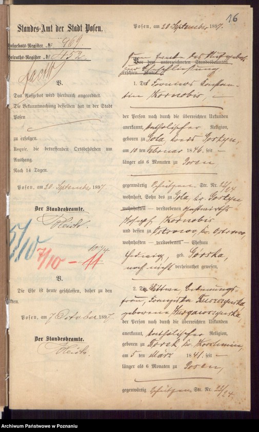 Obraz 18 z jednostki "Die von den Verlobten beigebrachten Urkunden zur Eheschliessung pro 1897"