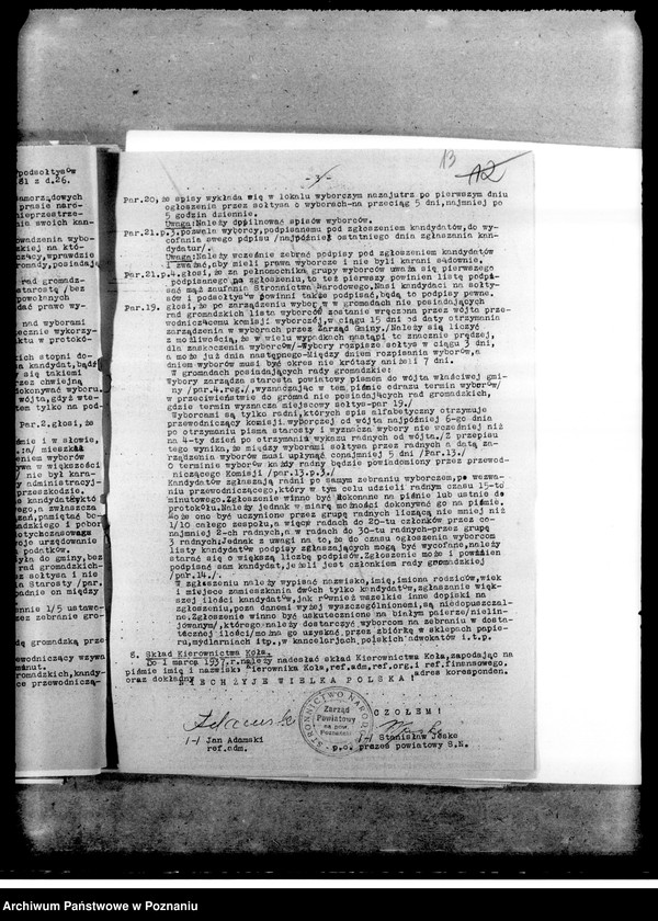 Obraz 17 z jednostki "Zarządzenia i okólniki. Korespondencja dotycząca spraw organizacyjnych i personalnych członków Stronnictwa - powiadomienia o odprawach, zebraniach, zmiany osobowe itp.."